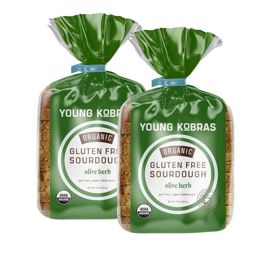 Young Kobras Organic, Gluten-Free Olive Herb Sourdough Bread 22oz (2-pack) - Allergen Friendly, V... | Amazon (US)