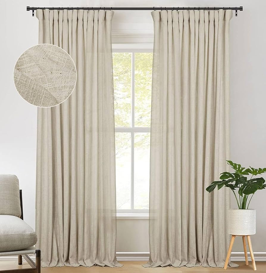 zeerobee Linen Curtains for Living Room/Bedroom Linen Curtains 96 Inches Long 2 Panels Set Textur... | Amazon (US)