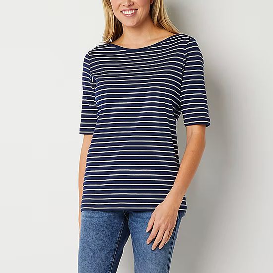 St. John's Bay Womens Boat Neck Elbow Sleeve T-Shirt | JCPenney