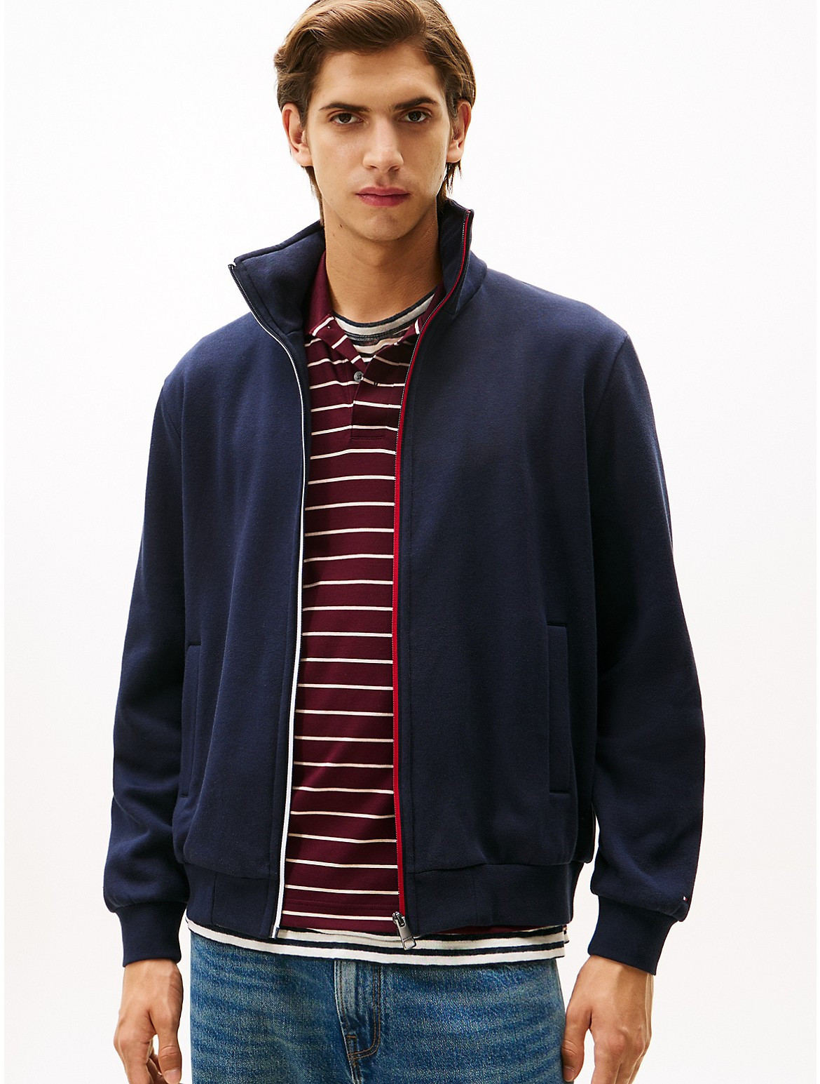 Tommy Hilfiger Men's Signature Stripe Zip Sweatshirt - Navy - XS | Tommy Hilfiger (US)