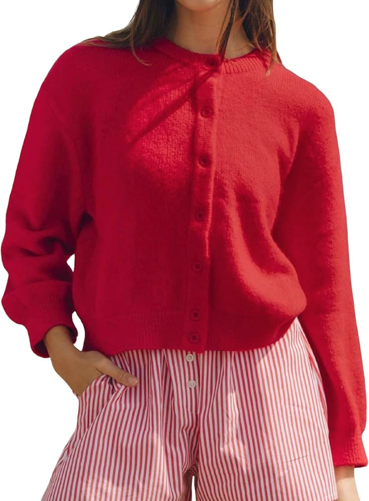 Wyeysyt Women Cardigan Sweater Button Down Long Sleeve Crewneck Soft Knit Sweater Fall Open Front... | Amazon (US)