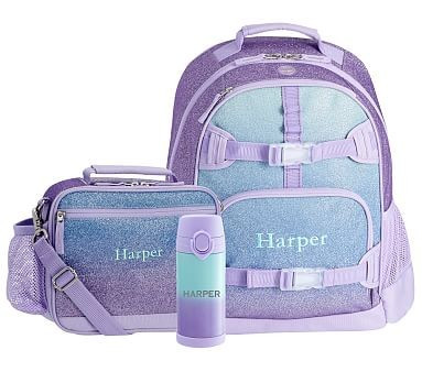 Mackenzie Lavender Aqua Ombre Glitter Backpack & Cold Pack Lunch Bundle, Set Of 3 | Pottery Barn Kids