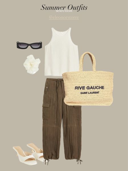 Chic summer look idea 🩶

Cargo pants, sandals, scrunchie and tank top are from H&m, straw bag from Yves Saint Laurentc Sunnies Loewe, YSL

#LTKFind #LTKSeasonal #LTKeurope
