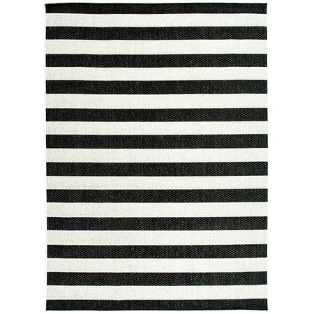 Mainstays Black and White Striped Cabana Woven Outdoor Rug, 5'x7' | Walmart (US)