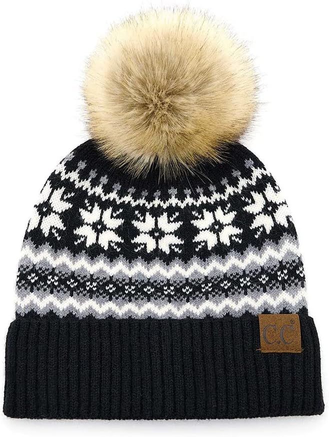 ScarvesMe Women's Winter Thick Soft Nordic Fair Isle Pom Beanie Hat | Amazon (US)