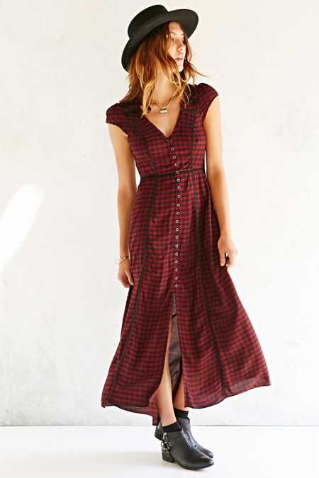 Ecote Plaid Button-Front Maxi&nbsp;Dress | Urban Outfitters US