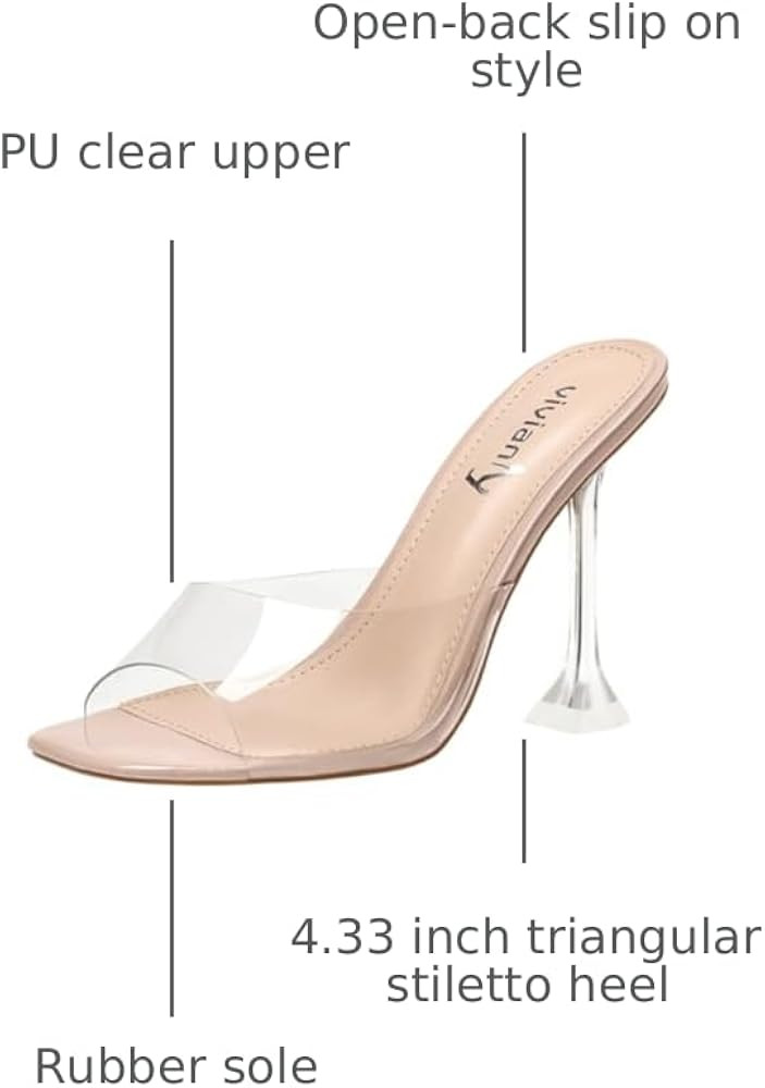 vivianly Womens Clear Heels Sandals Transparent Stiletto Heel Slippers Backless Peep Toe Slip on ... | Amazon (US)