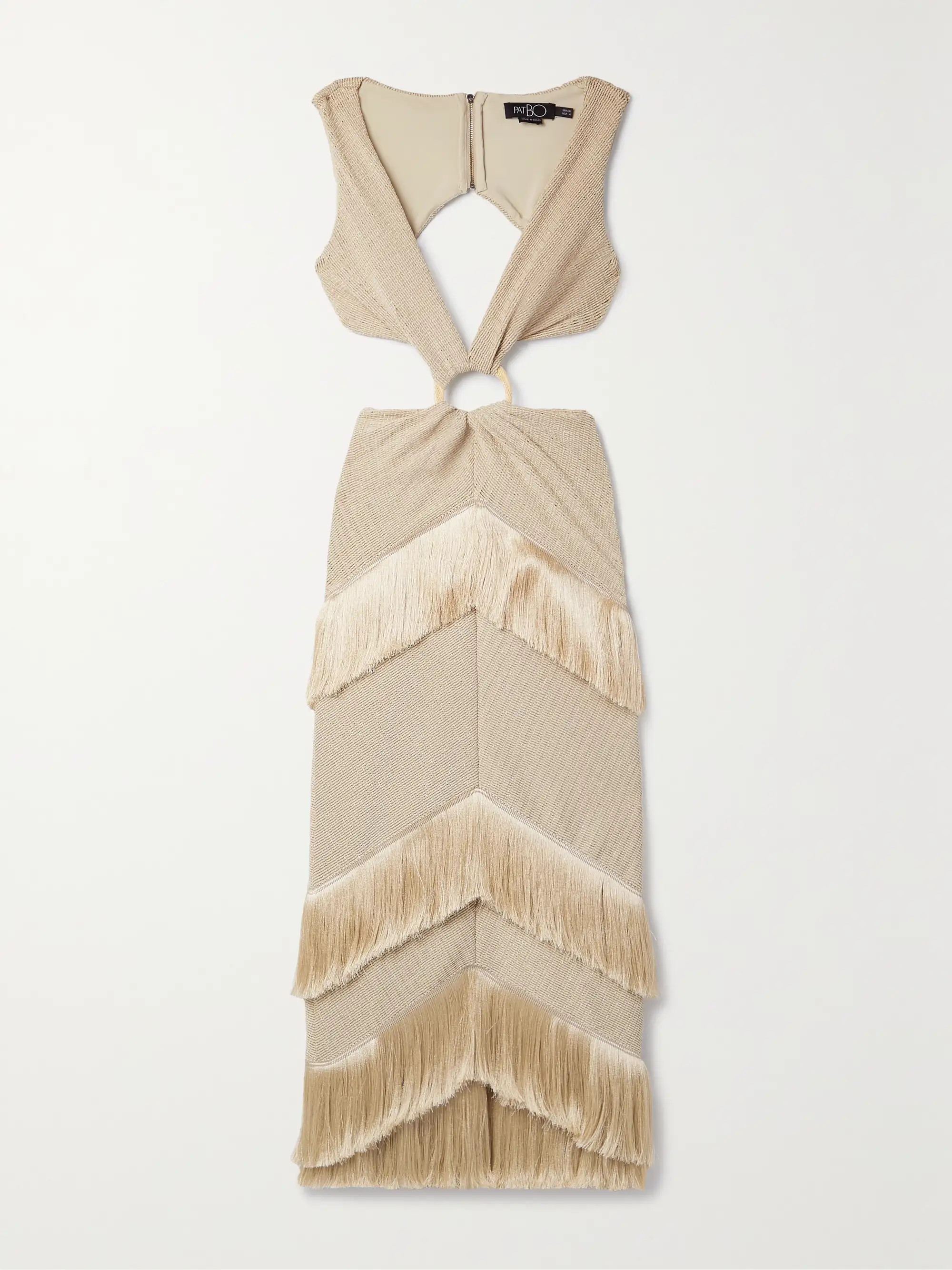 Cutout fringed metallic knitted midi dress | NET-A-PORTER (UK & EU)