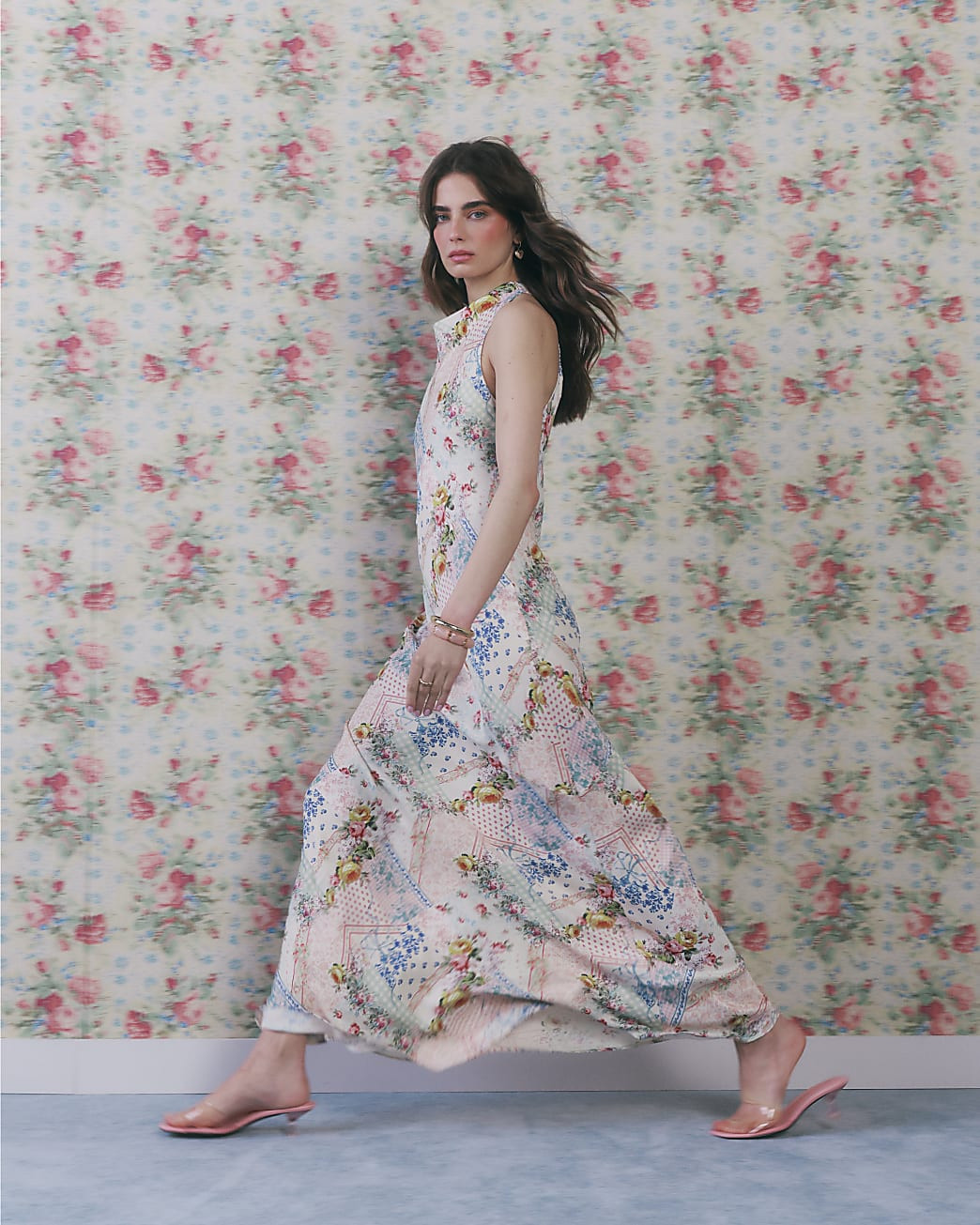 Cream Halter Neck Slip Floral Dress | River Island UK & IE