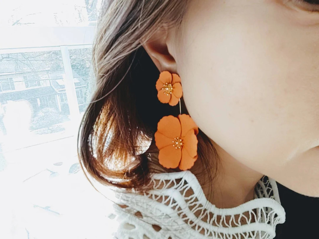 Flower Earring.white Flower Earring. Wedding, Bridesmaid Flower Earring, Twoway Double Flower Ear... | Etsy (US)