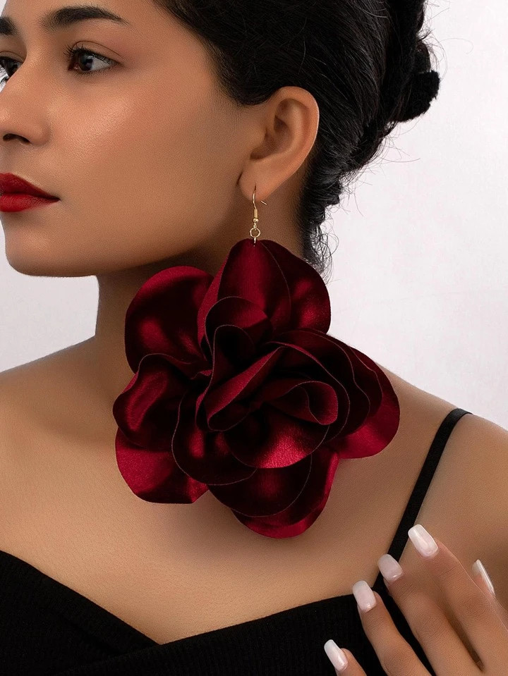 1pair Fabric Over Sized Rosette Flower Floral Earring For Women | SHEIN
