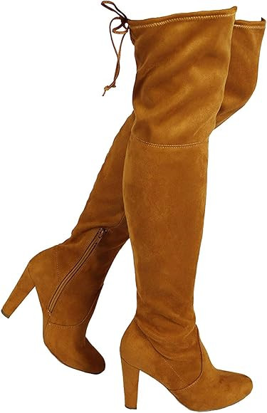 Wild Diva Women's Over The Knee Boot - Sexy Over The Knee High Pullon Boot - Trendy Low Block Hee... | Amazon (US)