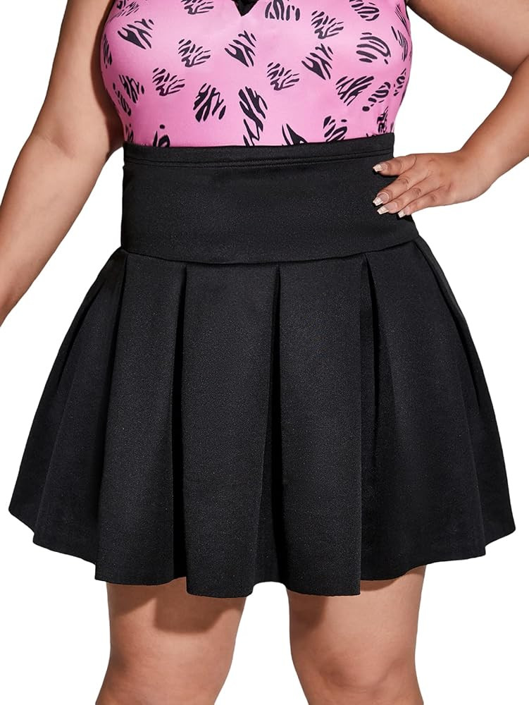 OYOANGLE Women's Plus Size Pleated Skater Skirt High Waist Tennis Sport Mini Flared Skirt | Amazon (US)