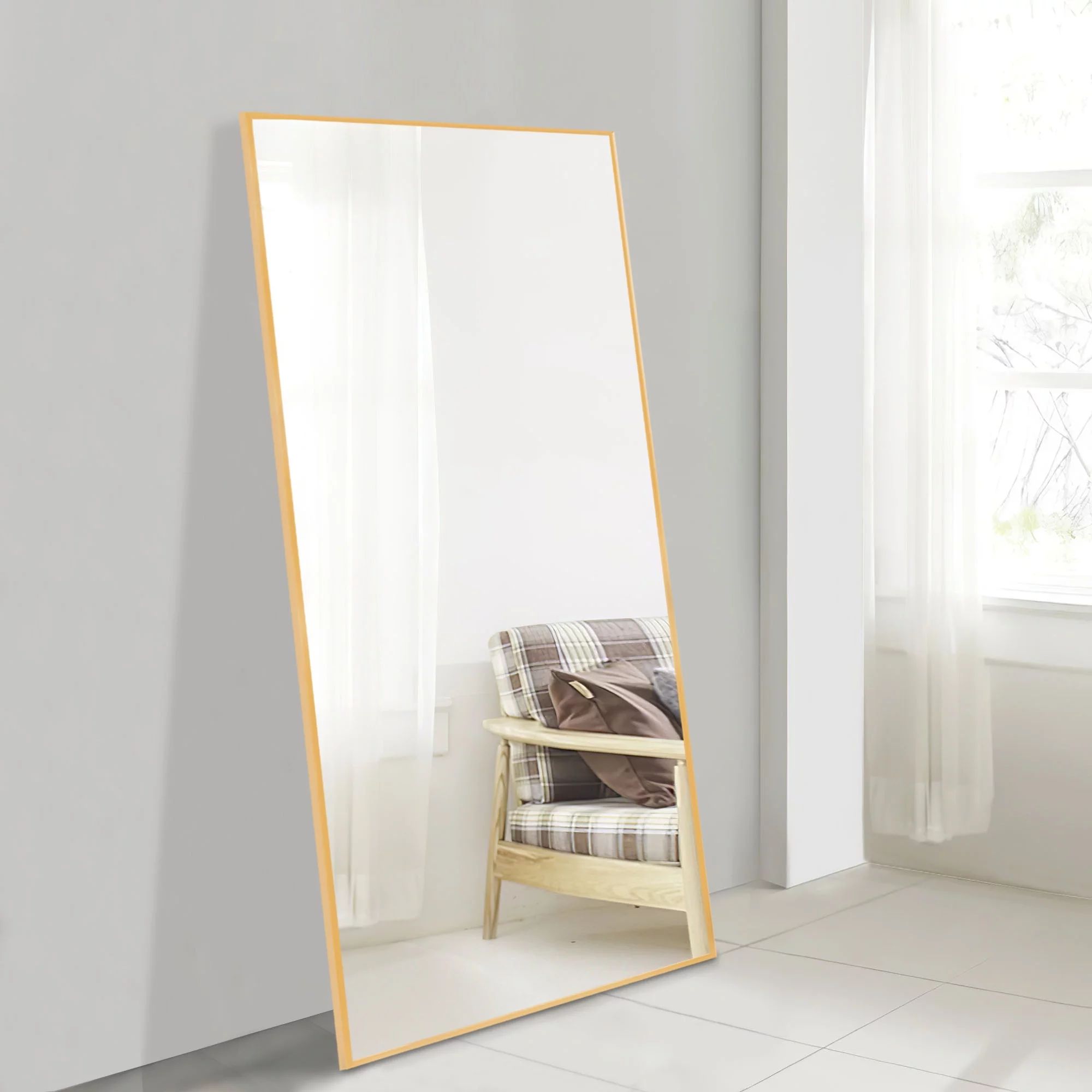 NeuType 55"x16" Gold Rectangular Full Length Floor Mirror with Stand Aluminum Alloy Frame | Walmart (US)