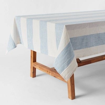 84" x 60" Cotton Wide Stripe Tablecloth Blue - Threshold™ | Target