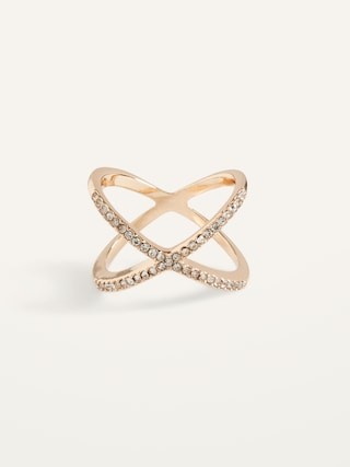 Gold-Toned Crisscross Crystal-Studded Ring for Women | Old Navy (US)