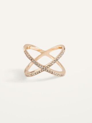 Gold-Toned Crisscross Crystal-Studded Ring For Women | Old Navy (US)