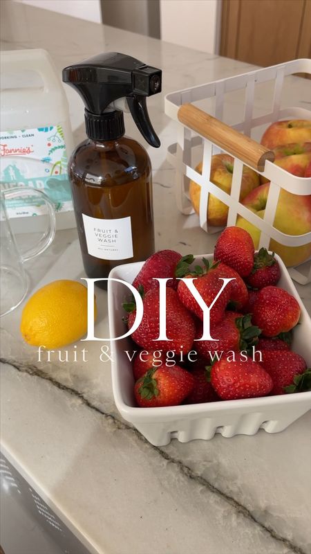 DIY \ You can find me in the kitchen every Sunday prepping food for the week👩🏻‍🍳 Here’s how I wash my fruits and veggies with an easy little concoction!
🍓🍏🥬🍇🫑🍎 
+ 2 cups water
+ 1/4 cup white vinegar
+ 1/2 lemon squeezed
I use this recipe two ways: in a spray bottle or in a big bowl to soak depending on what I’m cleaning! It’s SO easy and really important to clean produce.
Love having everything CLEAN and ready to grab and go for the week👌🏻Happy healthy living🫶🏻

Comment “SHOP” to get the goodies I used in this video sent to your DMs! Spray bottles, berry baskets, apple bin, glass measuring cup and more from Amazon. 

#LTKfindsunder50 #LTKhome