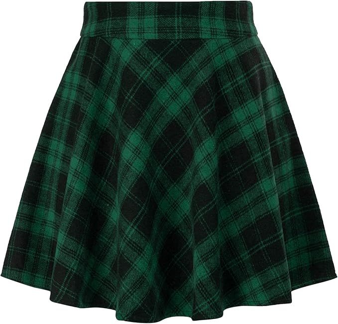 Kate Kasin Women Plaid A-Line Mini Skirt High Waist Flared Skater Skirt | Amazon (US)