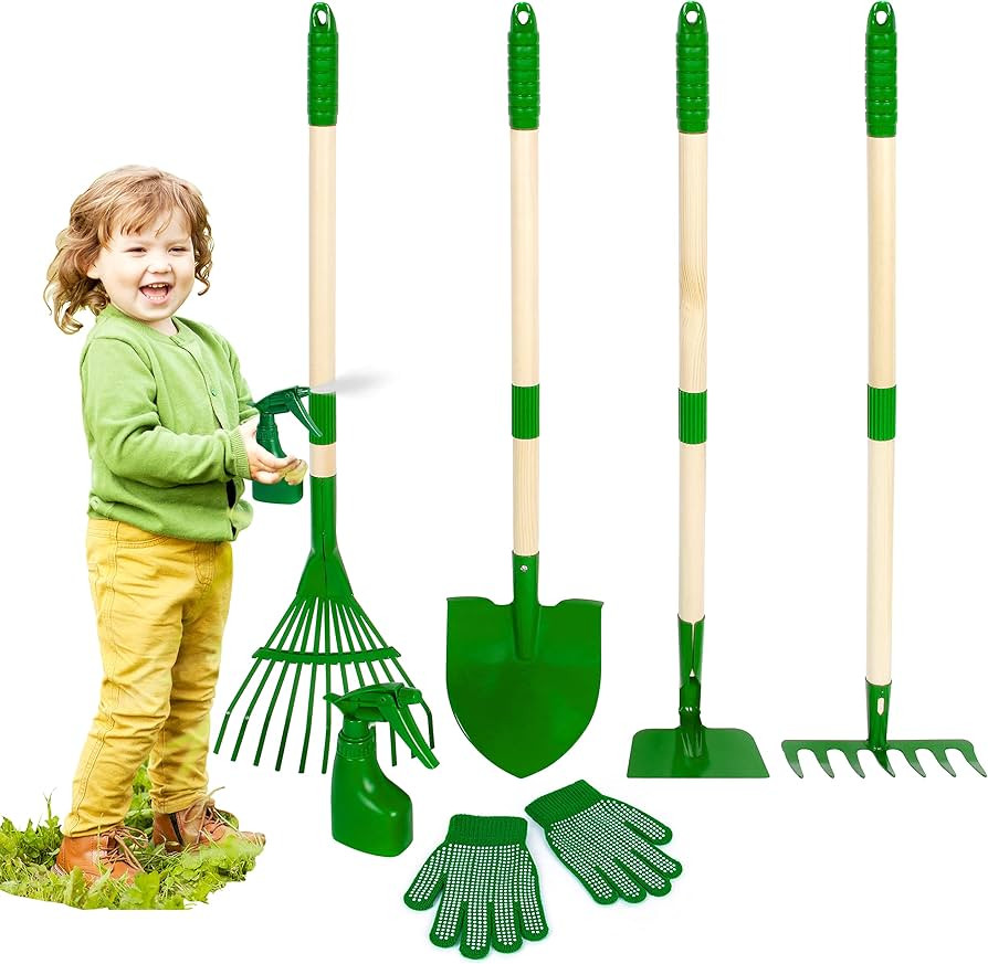 Duckura 6pcs Kids Garden Tools Set, Gardening Tool for Kids, Shovel, Rake, Hoe, Leaf Rake, Outdoo... | Amazon (US)