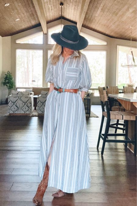 Western look: blue and white striped shirt dress + western belt, hat and boots. It’s so easy to turn a dress like this into western 🙌🏼 Hat is custom by Kemo Sabe 🤠
Dress runs a bit big- size down one. Gretchen wearing an xs. 



Country concert 


#LTKOver40 #LTKSeasonal #LTKStyleTip