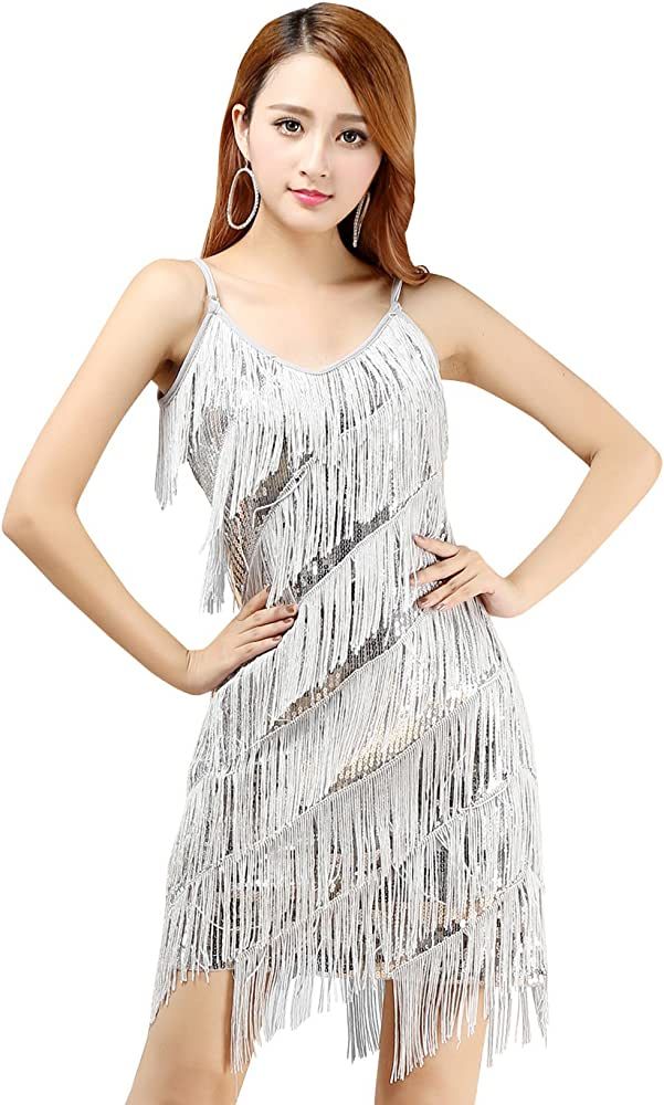 Sequins Tassels Flapper Dress for Women Sexy 1920s Gatsby Cocktail Dance Dress Latin Ballroom Dre... | Amazon (US)