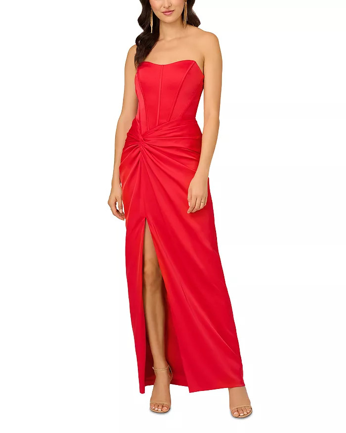 Satin Strapless Draped Column Gown | Bloomingdale's (US)