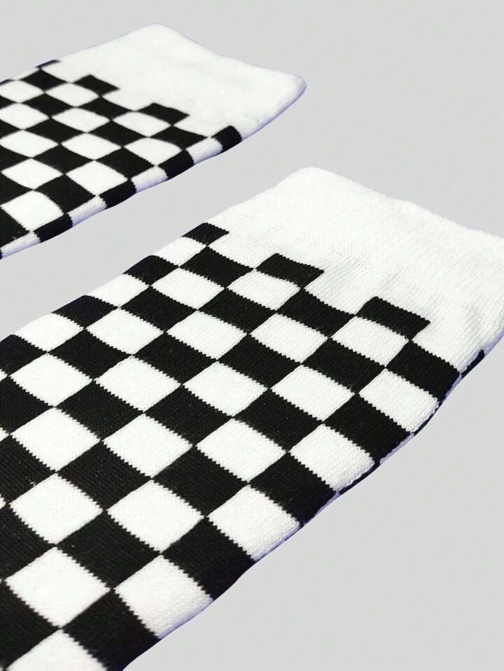 Luega Moda Íntima Meia Longa Xadrez Unissex Algodão Moderno Prático Estiloso Elegante Confort... | SHEIN