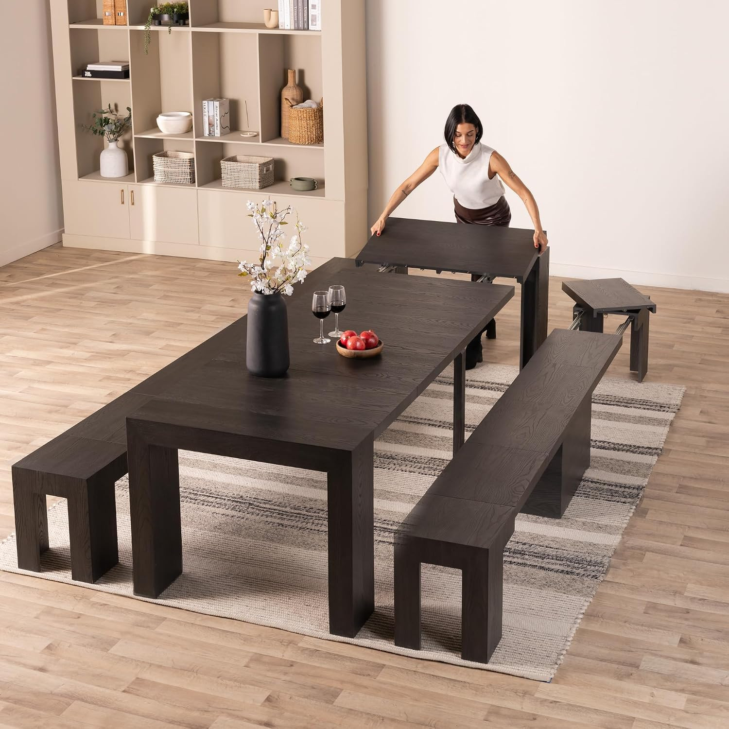 Transformer Table Solid Wood Extendable Dining Table, Black | Amazon (US)