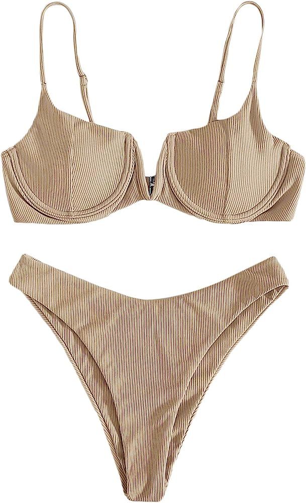 Women's Underwire Bra High Cut Bikini Set Beach Two Piece Bathing Suit | Amazon (US)