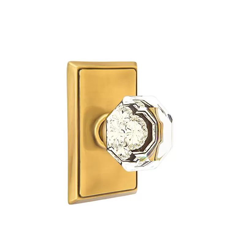 French Antique Brass Privacy Old Town Clear Knob with Rectangular Rose (Part number: 8221OTUS7) | Wayfair North America