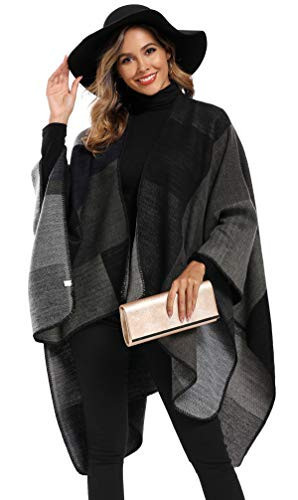 Epsion Women's Color Block Shawl Wrap Plus Size Cardigan Poncho Cape Open Front Long Winter Sweater Coat Black | Amazon (US)