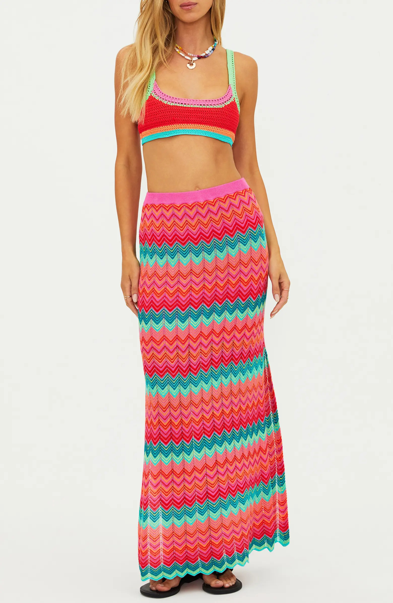 Ivana Stripe Open Knit Cover-Up Maxi Skirt | Nordstrom