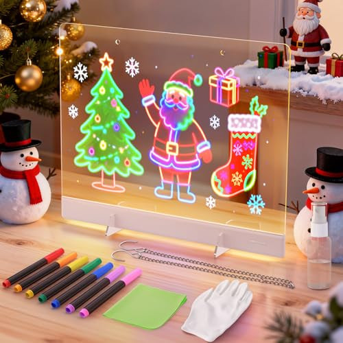 16" LumiBoard LED Drawing Board for Kids - 7 Colors & 10 Modes Rechargeable Acrylic LED Note Board with 7 Markers Cleaning Kit, Sketching & Birthday Gifts for Kids/Girls/Teens | Amazon (US)