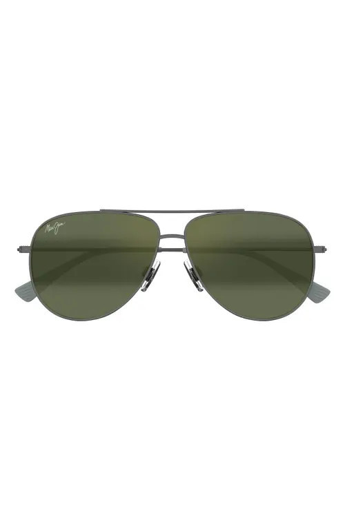 Maui Jim Hauoli XL 62mm Polarized Oversize Aviator Sunglasses in Silver/Maui Ht at Nordstrom | Nordstrom