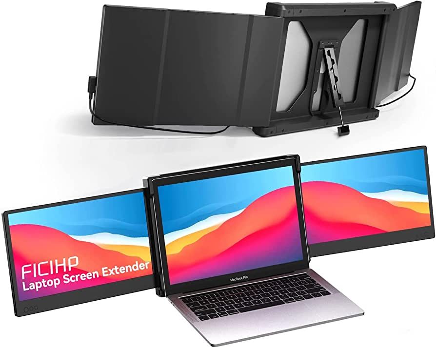 FICIHP Triple Screen Laptop Monitor, 12’’ Portable Monitor for Laptop 1080P FHD IPS with Type... | Amazon (US)