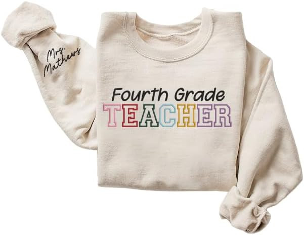 NAZENTI Personalized teacher sweatshirt, Embroided teacher sweatshirts for women, Teacher Name sh... | Amazon (US)