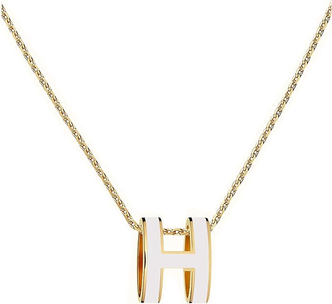 Classic H Design 18K Gold Plated Girl Necklace Colorful Color Optional Women's Gift (White) | Amazon (US)