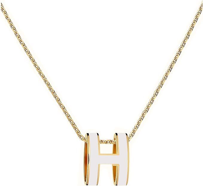 Classic H Design 18K Gold Plated Girl Necklace Colorful Color Optional Women's Gift (White) | Amazon (US)