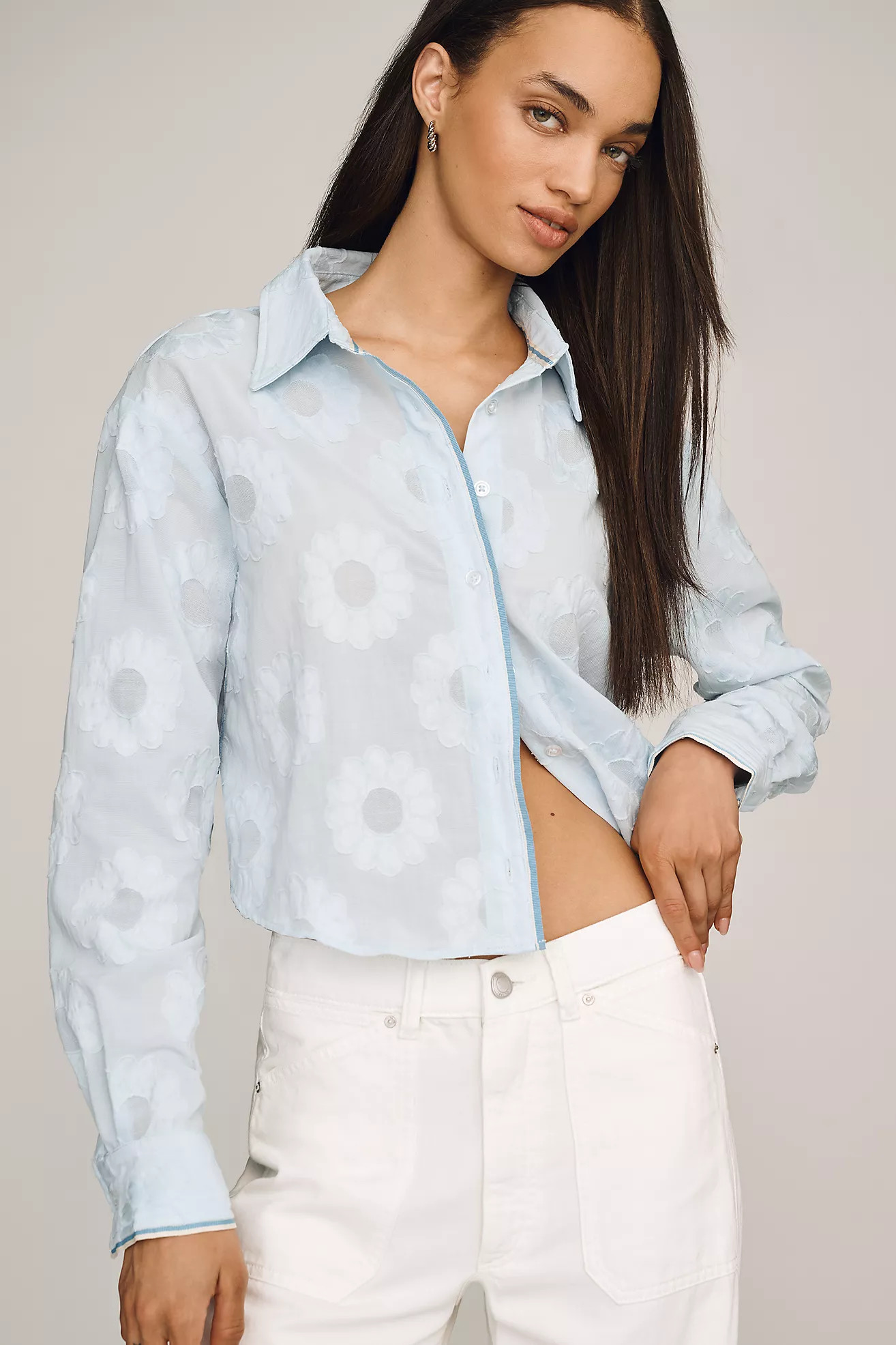 Maeve Floral Crop Buttondown Shirt | Anthropologie (US)