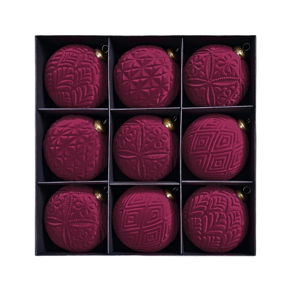 9PCS Velvet Christmas Ornaments 4 Inch, Flocked Shatterproof Xmas Tree Balls in Burgundy Red for ... | Walmart (US)