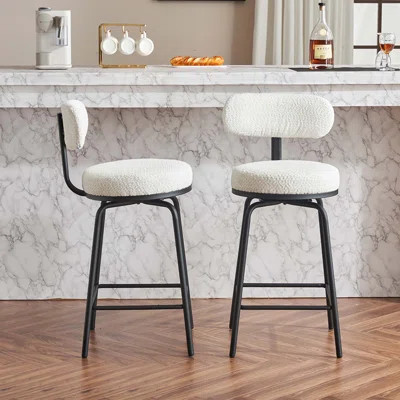 Swivel Boucle Upholstery Bar Stools | Wayfair North America