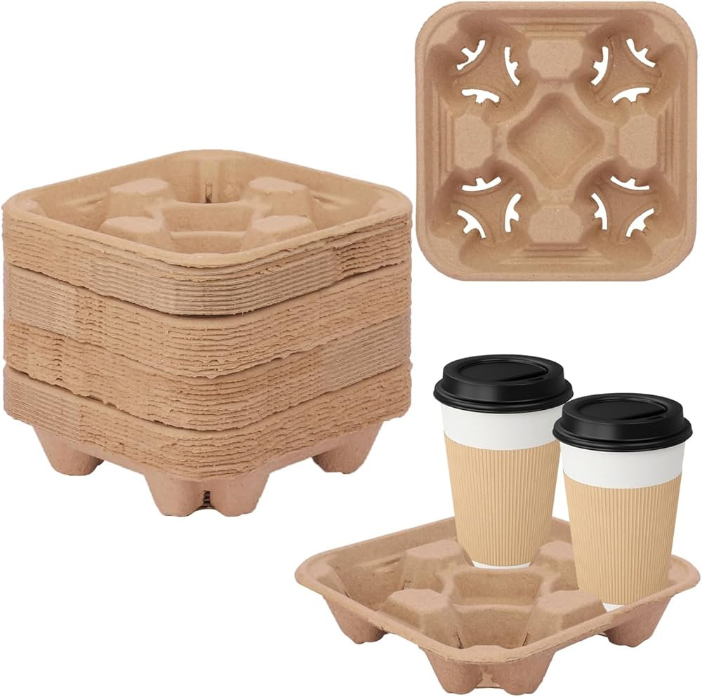 40 Pack Eco-Friendly 4 Cup Drink Carrier, Disposable Coffee Carrier, Cardboard Cup Holder, to Go ... | Amazon (US)