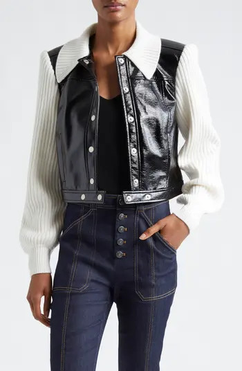 Knit Sleeve Faux Leather Jacket | Nordstrom