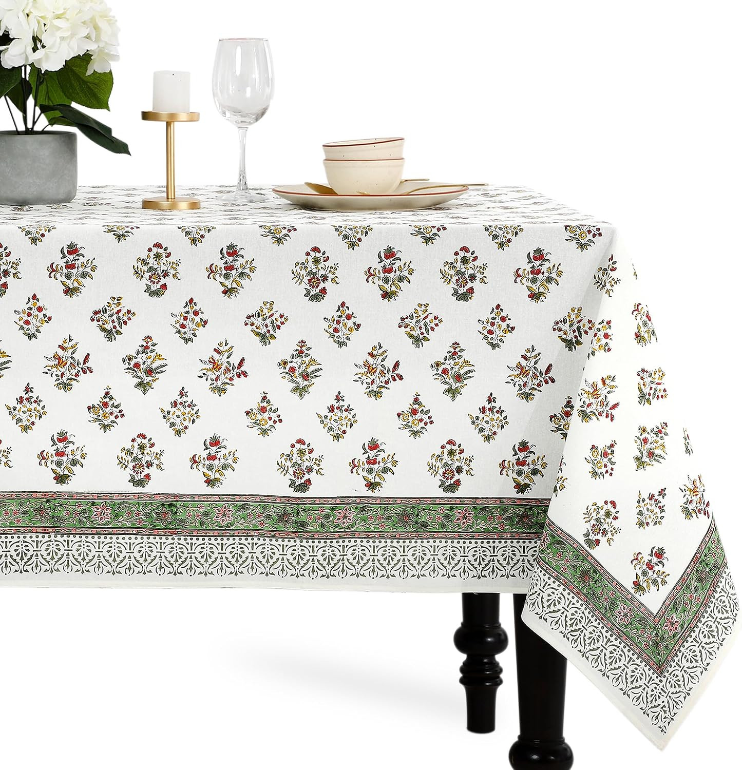 CPC Fall Green Block Print 100% Cotton Rectangle Tablecloth 70x118 Inch | Amazon (US)