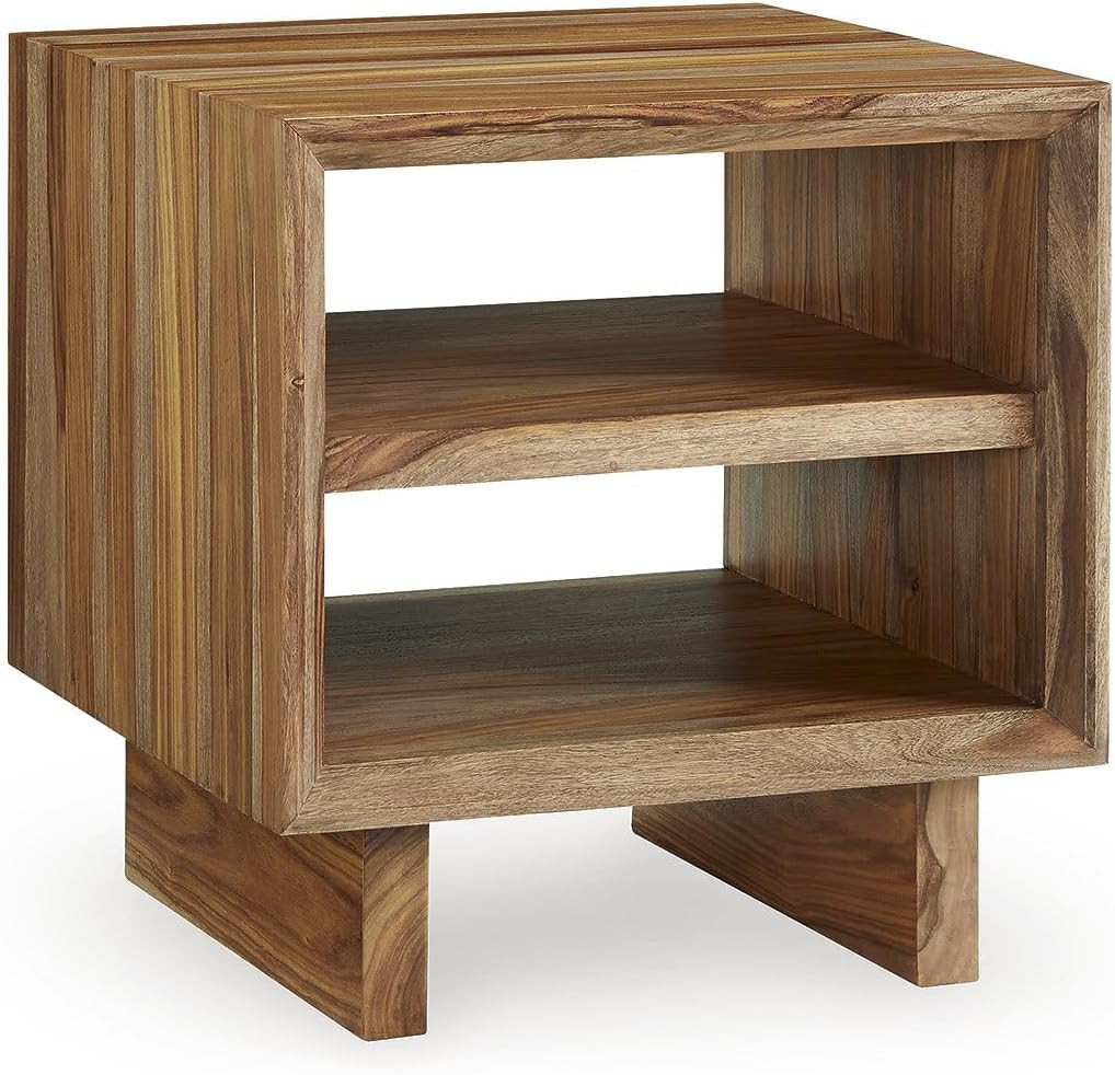 Signature Design by Ashley Dressonni Rustic End Table with 2 Open Shelves, Light Brown | Amazon (US)