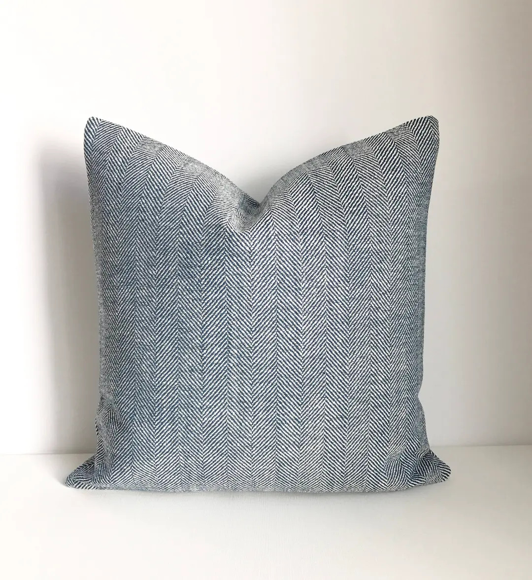 Navy Blue Herringbone Decorative Throw Pillow Cover - Etsy | Etsy (US)