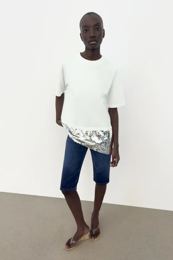 ASYMMETRIC SEQUIN T-SHIRT | Zara US