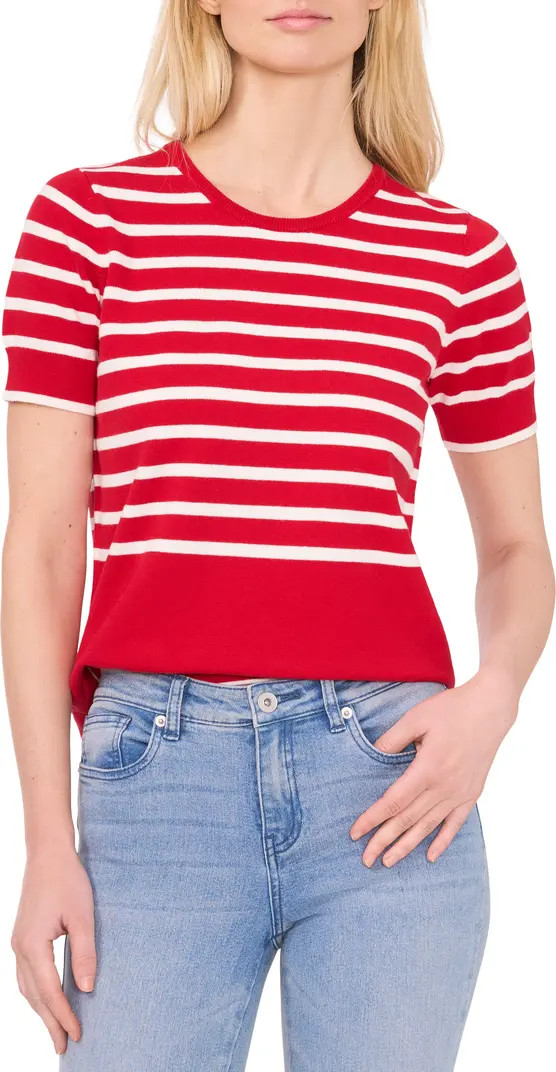 CeCe Stripe Short Sleeve Cotton Sweater | Nordstrom | Nordstrom