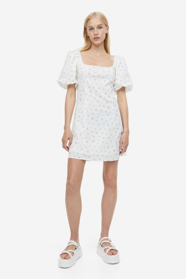 Puff-sleeved Dress - Cream/floral - Ladies | H&M US | H&M (US + CA)